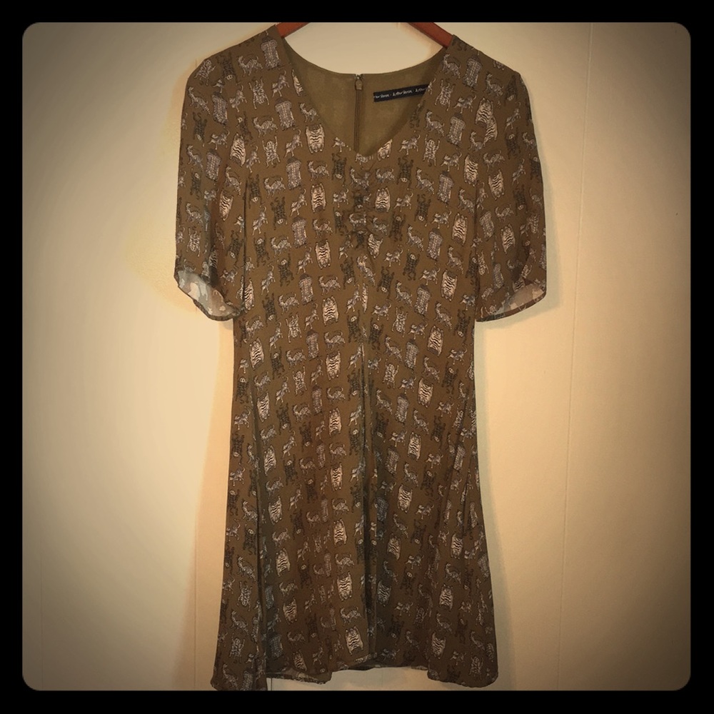 & Other Stories Olive Green Jungle Cat Dress, Sz 4